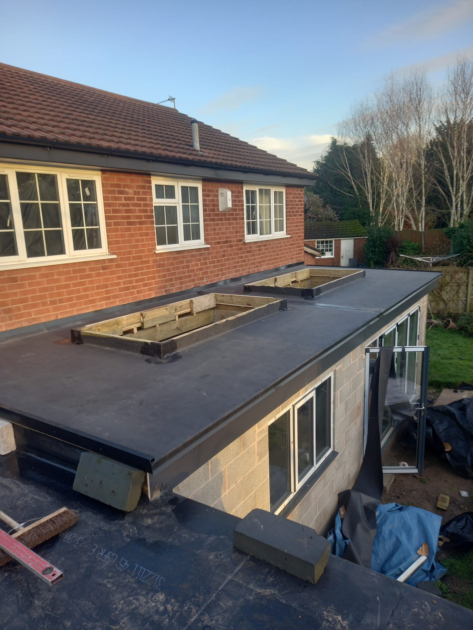 Completed flat roof on a residential property