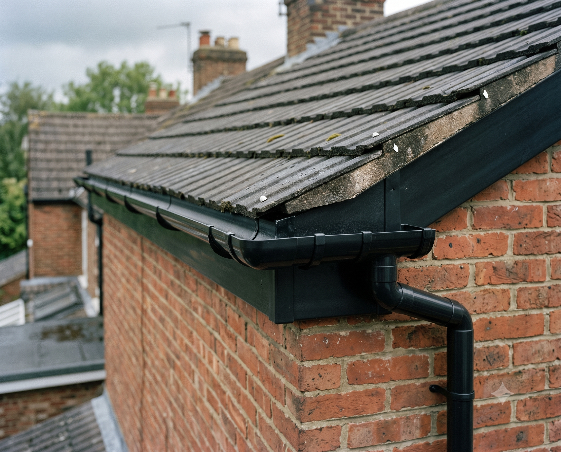 Repaired guttering and roof edge showing clean water management